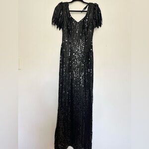 Vintage Nadine gown dress size small black sequin formal maxi dress emo goth